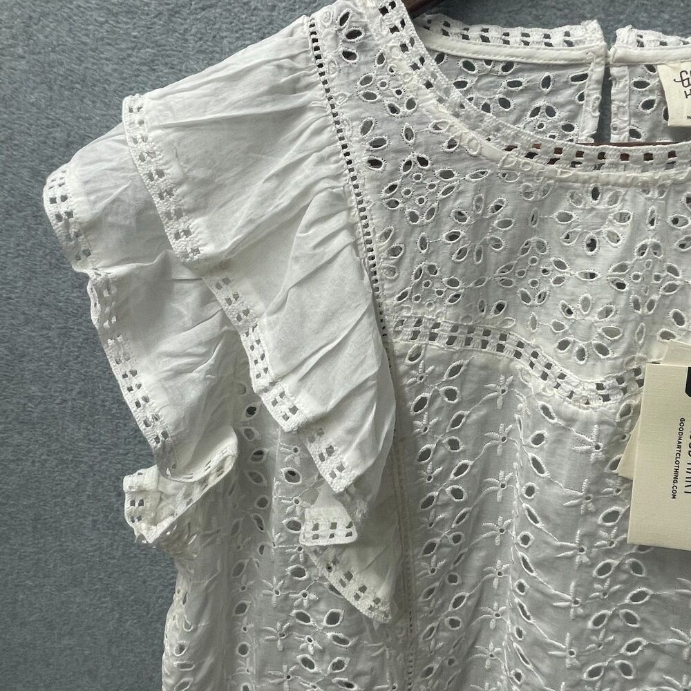 Good Hart White Eyelet Lace Ruffle Top Boho Cottagecore NWT Small - Picture 4 of 10
